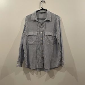 Zara basic white and blue striped long sleeve